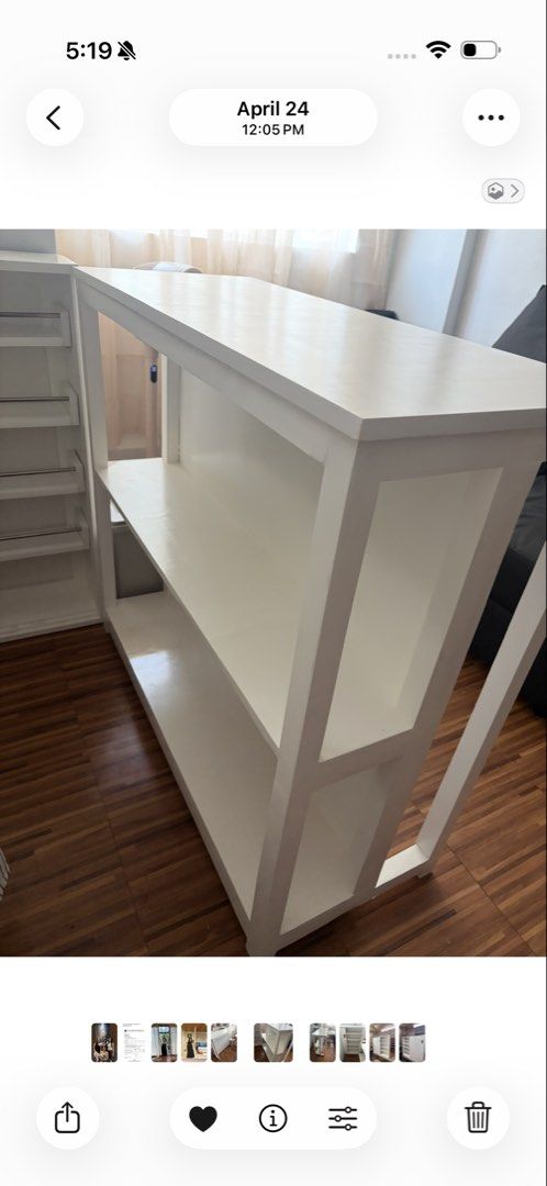 Bar Table / Console Table (Category: Tables & Sets) located in Pasay City. Submitted by ljrhea (Listing ID 1457988945, Image 3). Description: - White Bar table also can be Console table - Custom made - Original Price is ₱16,000 - Dimensions: 100x40x100cm LWH.