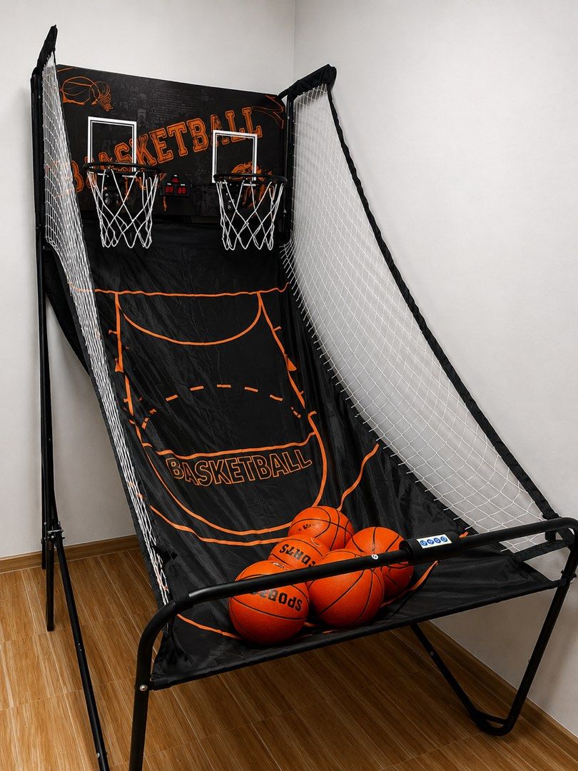 Basketball Arcade Machine with score sensor and 5 balls (Category: Kids Toys) located in Manila. Submitted by reluxx_deals (Listing ID 1457953073, Image 2). Description: •Basketball Arcade game 2 Player • 6 ft tall ring • with scoring machine and game sound for winner • Sturdy and cool game to play both indoor and outdoor • Included with 5 balls for basketball .