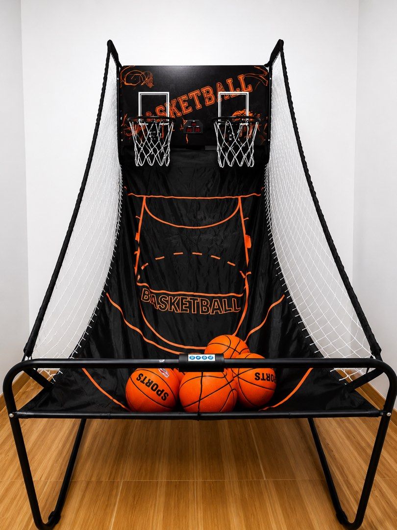 Basketball Arcade Machine with score sensor and 5 balls (Category: Kids Toys) located in Manila. Submitted by reluxx_deals (Listing ID 1457953073, Image 1). Description: •Basketball Arcade game 2 Player • 6 ft tall ring • with scoring machine and game sound for winner • Sturdy and cool game to play both indoor and outdoor • Included with 5 balls for basketball .