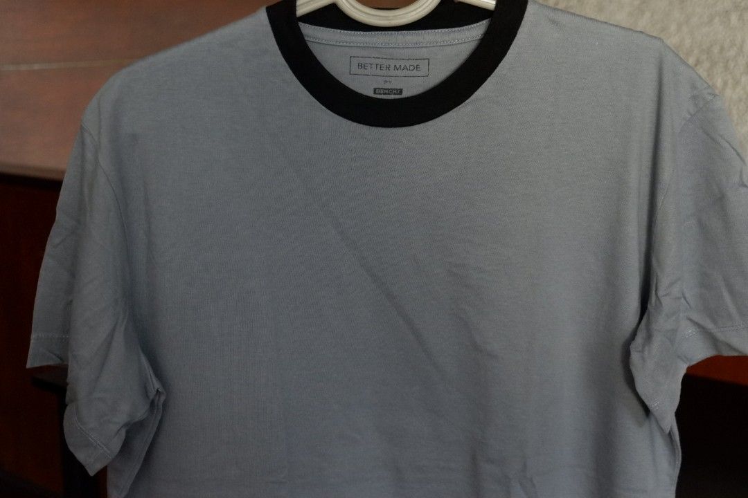 Better Made by Bench Grey Ringer T-shirt (Category: Tshirts & Polo Shirts ) located in Manila. Submitted by fiercehorse_29cebd (Listing ID 1457959064, Image 3). Description: - Grey ringer tee from Better Made by Bench - Made from recycled PET bottles - Features a small stain on the front (please check photos) - Perfect for casual everyday wear.