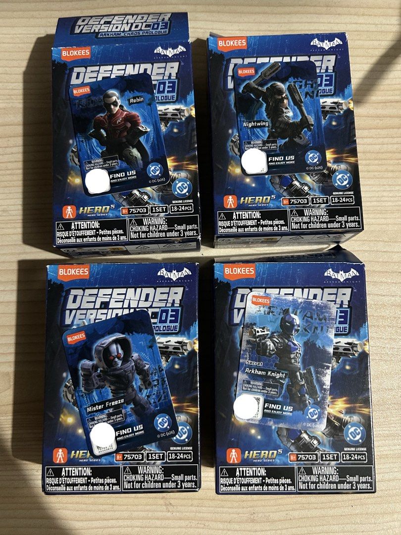 BLOKEES DC DV03 SET ARKHAM SECRET (Category: Designer & Blind Box Toys) located in Manila. Submitted by dondon_concepcion (Listing ID 1458047209, Image 1). Description: BLOKEES DC DV03 All Unbuilt, Unscanned ₱500 set If per piece - Robin ₱100 - Nightwing ₱100 - Mr. Freeze ₱100 - Arkham Knight Secret - ₱300 Available for meet up or shipping Tondo, Manila📍.