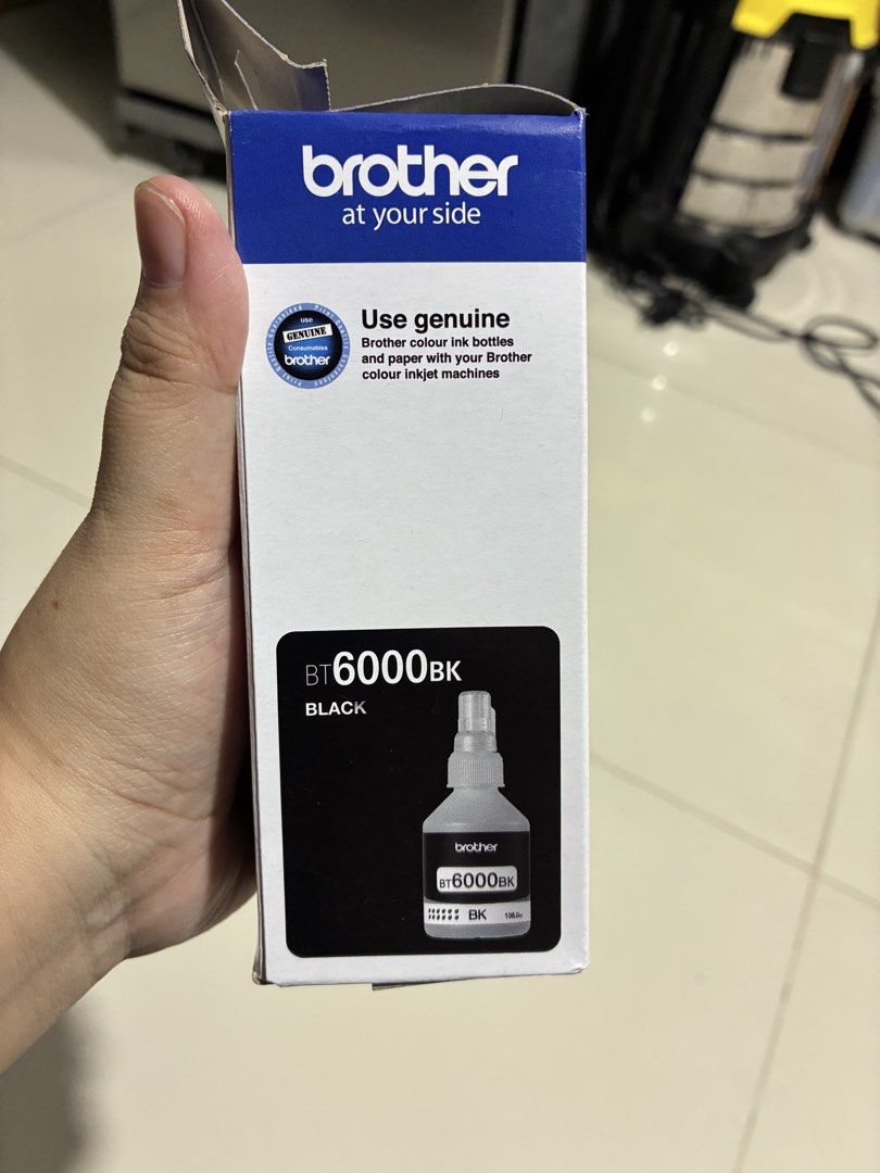 Brother BT6000BK (Category: Printers, Scanners & Copiers) located in Manila. Submitted by ZhusmitaMay (Listing ID 1458056076, Image 2). Description: - Brand New, Sealed Brother BT6000BK Black Ink Bottle - Genuine Brother Product - Capacity: 108.0ml - Color: Black - Compatible with Brother DCP-T300, DCP-T500W, DCP-T700W, MFC-T800W - Imported from Japan RFS: Wrong ink bottle bought.