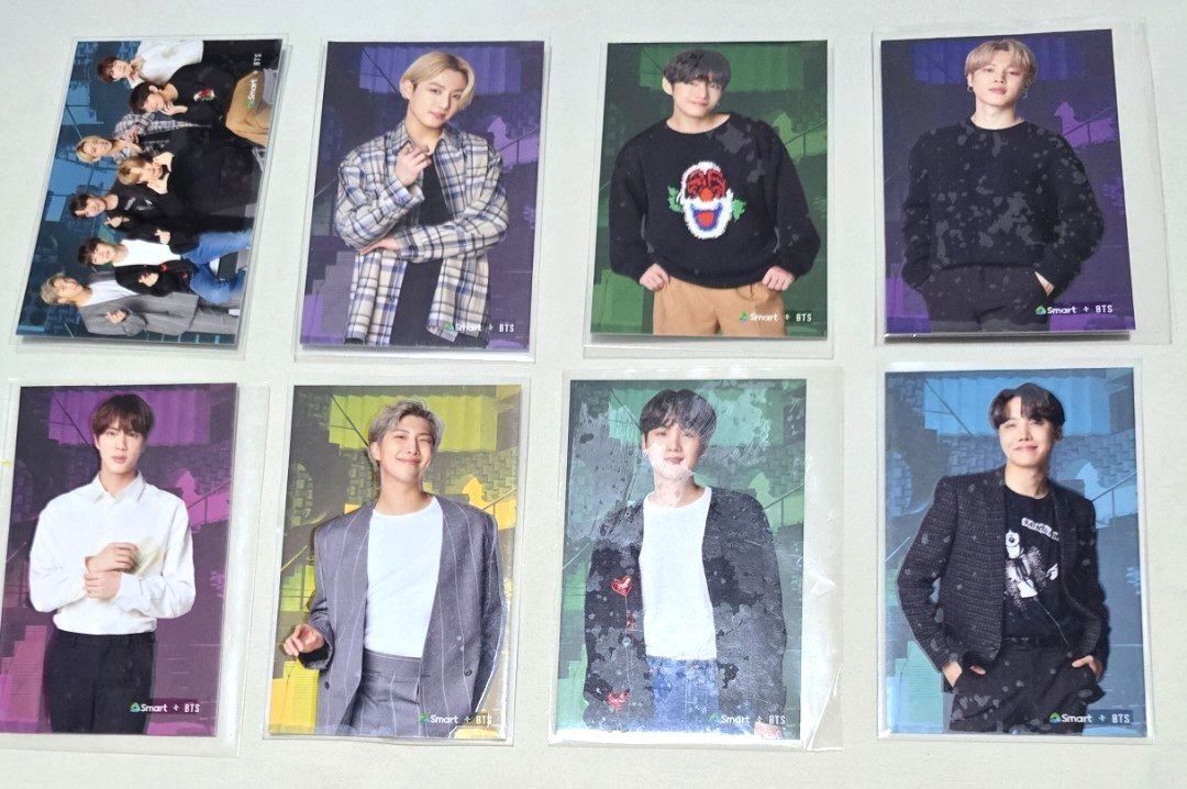BTS x Smart photocards (Category: K-Wave Merchandise) located in Las Pinas. Submitted by Freshops (Listing ID 1458008638, Image 2). Description: Official/Original photocards only with photocard sleeves free jungkook photocard (see last pic) jnt, lalamove gcash 249 if buying with another item in my shop with (1)additional random freebie :).