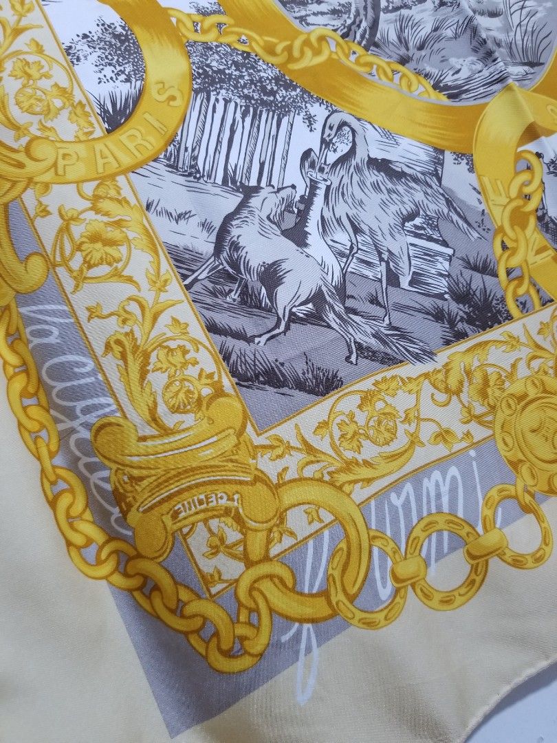 Celine Silk Scarf (100% Authentic) (Category: Scarves) located in Quezon City. Submitted by scarfandhandkiesroyaltyph (Listing ID 1458033880, Image 3). Description: Celine Silk Scarf (100% Authentic) Price: 1900 Php - Lightly Used - Missing Care Tag - Hand rolled helm - No Box - Minor Storage Stain A Gorgeous piece fit for a royalty! Material: Silk 100% Dimension: Appox. 34in x 34in.