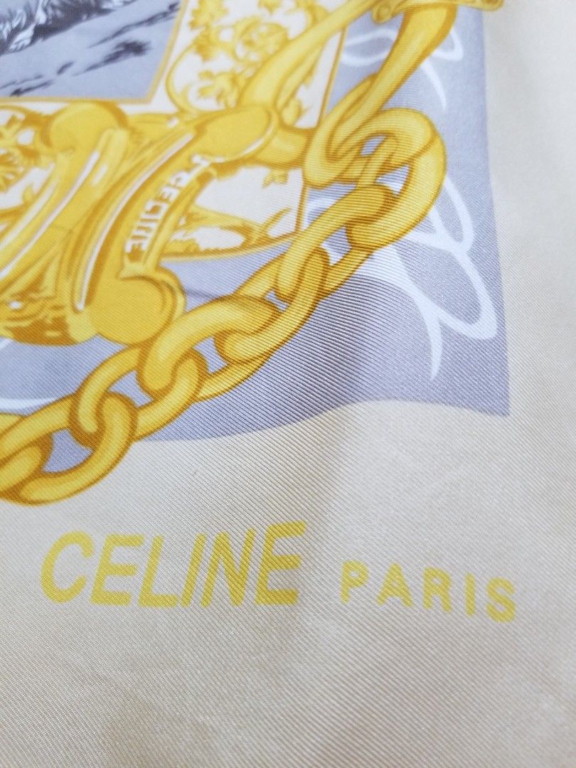 Celine Silk Scarf (100% Authentic) (Category: Scarves) located in Quezon City. Submitted by scarfandhandkiesroyaltyph (Listing ID 1458033880, Image 2). Description: Celine Silk Scarf (100% Authentic) Price: 1900 Php - Lightly Used - Missing Care Tag - Hand rolled helm - No Box - Minor Storage Stain A Gorgeous piece fit for a royalty! Material: Silk 100% Dimension: Appox. 34in x 34in.