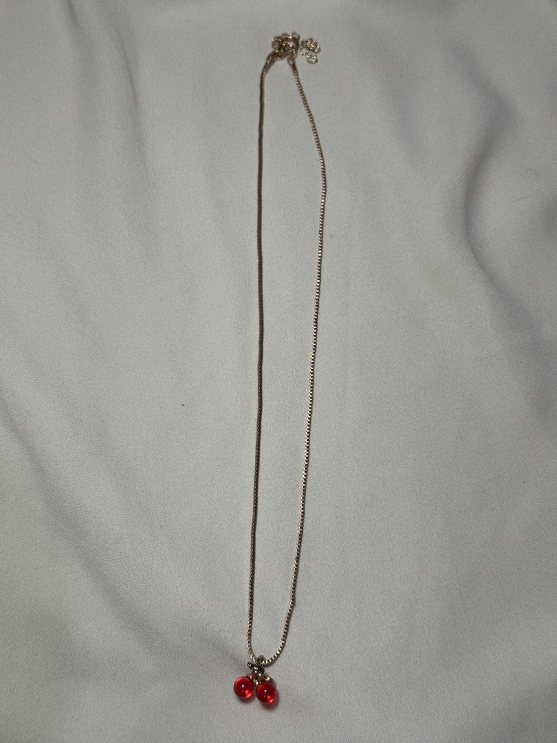 Cherry gold necklace (Category: Necklaces) located in Ligao. Submitted by veetrinkets (Listing ID 1458037311, Image 2). Description: -can fit up to 18 inches -gold plated -lobster clasp .