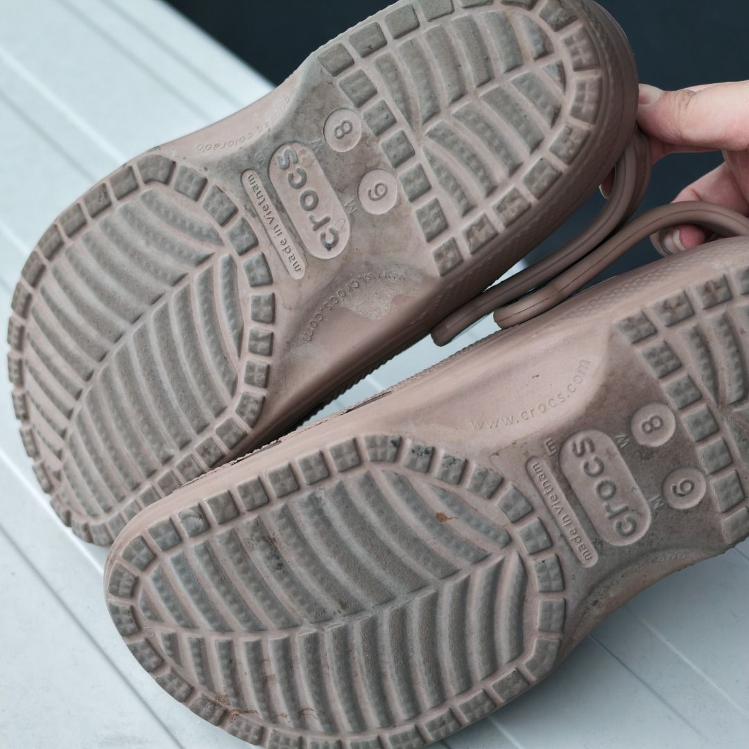 Crocs | Classic Clogs Brown (Size M6 W8) - Original Purchased July 2024 (with Scanned Receipt) (Category: Slippers & Slides) located in Taguig. Submitted by tureesha (Listing ID 1457967485, Image 2). Description: RFS: Too many shoes/decluttering - Brown Crocs clogs - Size 8/9 - Soles show some wear from use, but still have plenty of life left - Easy to slip on and off - Great for casual wear.