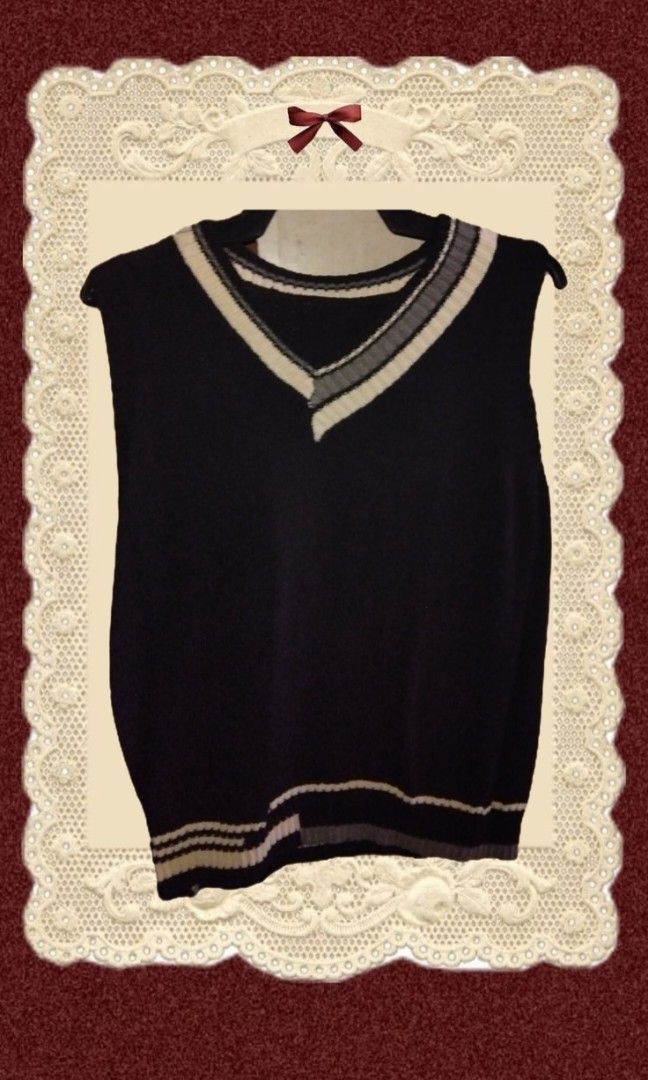 Dark Academia Inspired Sweater Vest (Category: Sleeveless) located in Makati City. Submitted by thecarriecollection (Listing ID 1457947048, Image 1). Description: • Good as new • Medium to Large size Notes: ☆ Shipping fee will be shouldered by buyer ☆ No when worn photos ☆ Price is negotiable ☆ Color is slightly different due to lighting.