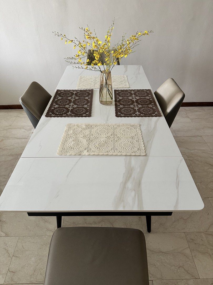 Dining table (Category: Tables & Sets) located in Singapore. Submitted by silentrivernyc (Listing ID 1457988524, Image 1). Description: - expandable dining table -1.2m and 1.8m extended. - Comes with 4 chairs. Barely used. As good as new. Arrange your own transport please .