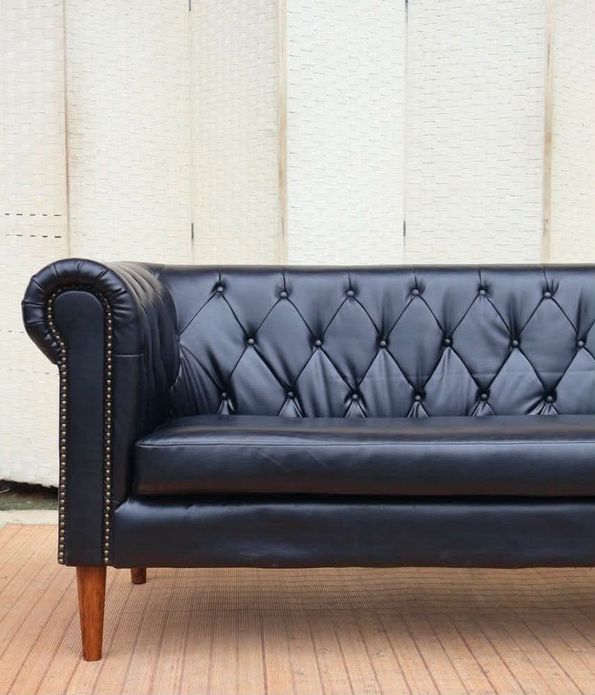 ELEGANT DESIGN 3 SEATERS BLACK LEATHER SOFA (Category: Sofas) located in Manila. Submitted by _chinixx (Listing ID 1458095896, Image 3). Description: JAPAN SURPLUS FURNITURE "Higashitani Co.,Ltd" ELEGANT DESIGN 3 SEATERS BLACK LEATHER SOFA Size 74L x 32W x 17SH x 30H in inches (AS-IS ITEM) *Minimal Scratch Only IN GOOD CONDITION.