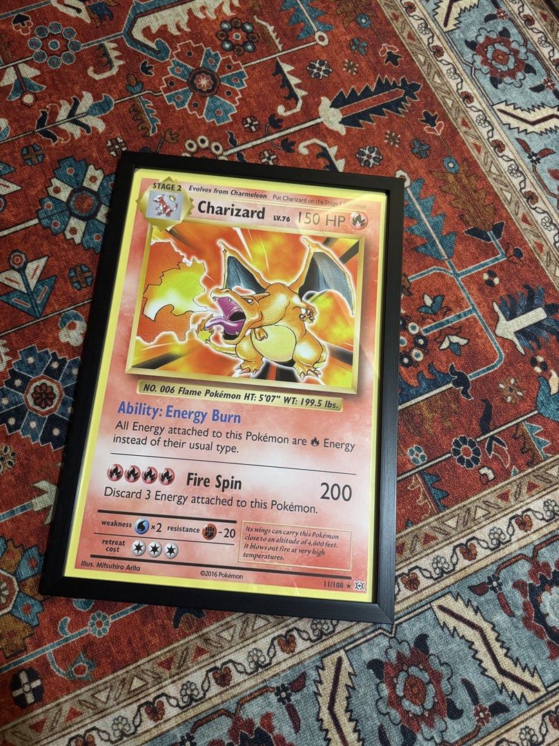 Framed Charizard Pokemon Card Poster (Category: Raw Singles) located in Caloocan City. Submitted by _seven (Listing ID 1458031112, Image 2). Description: ₱599 only Frame Size: 12x18 inches ( used on this pic) Perfect for your blank spaces or walls ✨ Available any designs you want! Available any sizes ( we also have list of sizes) Guaranteed Quality Poster and Frame Delivery or Pick up Delivery: Lalamove / Grab DM US FOR PRICE LIST AND SIZES 📩.