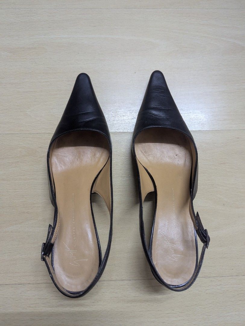 Giuseppe Zanotti Black Leather Slingback Heels Size 37 (Category: Heels) located in Taguig. Submitted by hlco13 (Listing ID 1458049660, Image 1). Description: - Brand: Giuseppe Zanotti Design - Type: Slingback Heels - Material: Black Leather - Design: Pointed Toe - Size: 37 - Origin: Made in Italy.