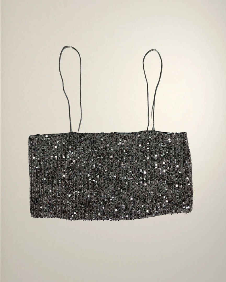 Gray sequin bralette (Category: Sleeveless) located in Dasmarinas. Submitted by caitswardrobe (Listing ID 1458036654, Image 1). Description: Length - 7 Width - 26.