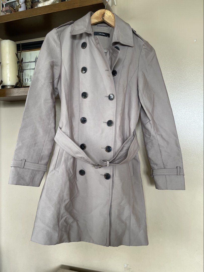 Hallhuber trench coat (Category: Coats, Jackets and Outerwear) located in Quezon City. Submitted by booktt (Listing ID 1457985305, Image 1). Description: Brand: Hallhuber Style: Classic Double-Breasted Trench Coat Color: Muted Grey / Taupe Grey Size: Small Condition: Excellent pre-owned condition (free of noticeable stains, tears, or major signs of wear) .