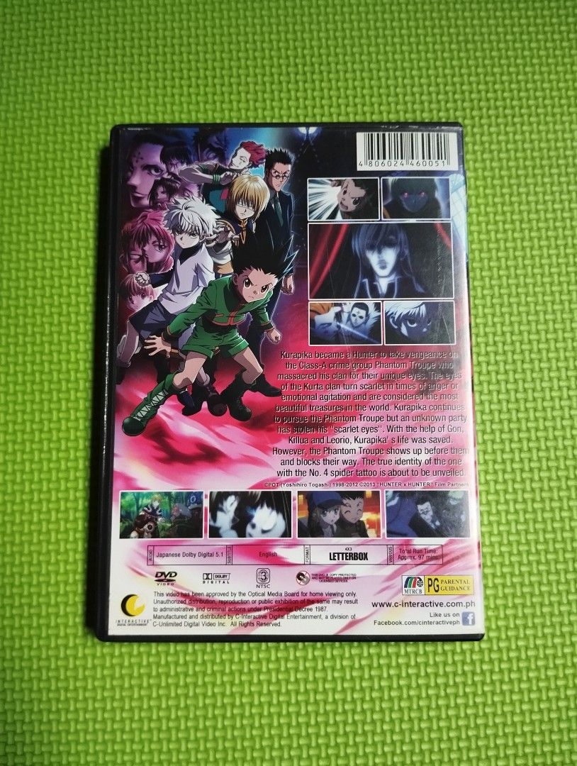 HUNTER X HUNTER The Movie Phantom Rouge Authentic DVD (Category: CDs & DVDs) located in Marikina City. Submitted by irvinesstuff (Listing ID 1457986728, Image 3). Description: Hunter x Hunter: Phantom Rouge (DVD) The First-Ever Feature Film from the Legendary Anime Series! Uncover a betrayal from the past in this action-packed, emotional addition to the Hunter x Hunter universe. When Kurapika’s eyes—the legendary, glowing scarlet eyes of the Kurt