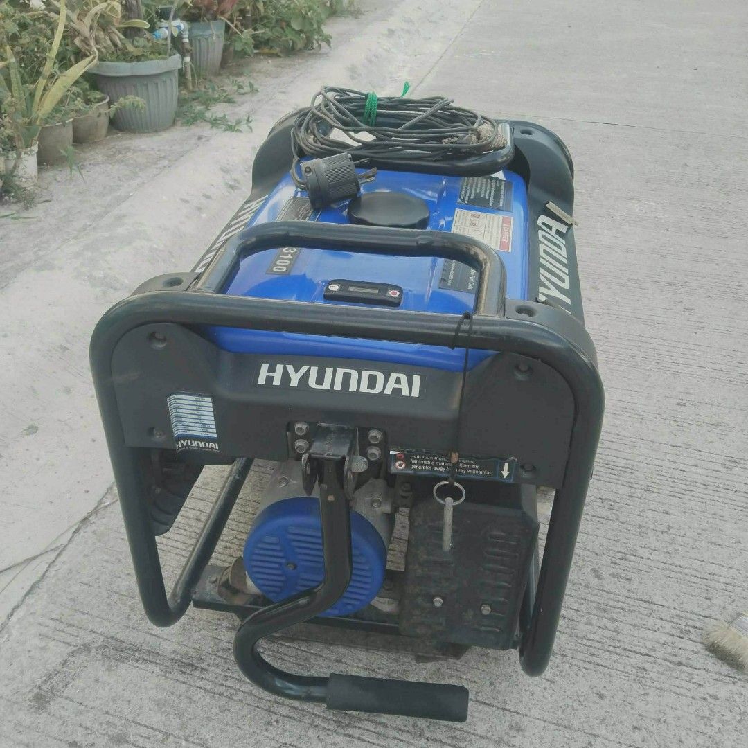 Hyundai HY3100 Generator 3100 Watts (Category: Construction Tools & Equipment) located in Las Pinas. Submitted by jumpman_19 (Listing ID 1457975491, Image 3). Description: - Hyundai HY3100 Generator - 3100 Watts Peak Output - 2800 Watts Continuous Output - Features V.F.T. Meter - Includes Power Cord - Ready for Immediate Use.