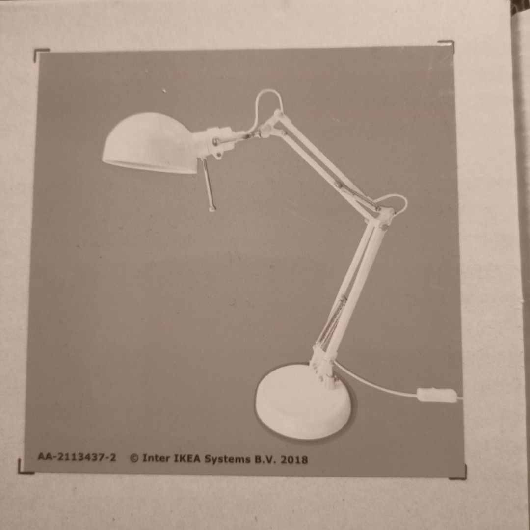 IKEA FORSA White Desk Lamp (Category: Lighting) located in Makati City. Submitted by jayselle78 (Listing ID 1457929929, Image 3). Description: - White IKEA FORSA Desk Lamp - Adjustable arm and head for precise light direction - Requires E14 bulb (max 40W, not included) - Ideal for study, work, or any task requiring focused light FORSÅ Classic style work lamp in steel that will brighten up your day. The arm and shade are adjustable which makes it 