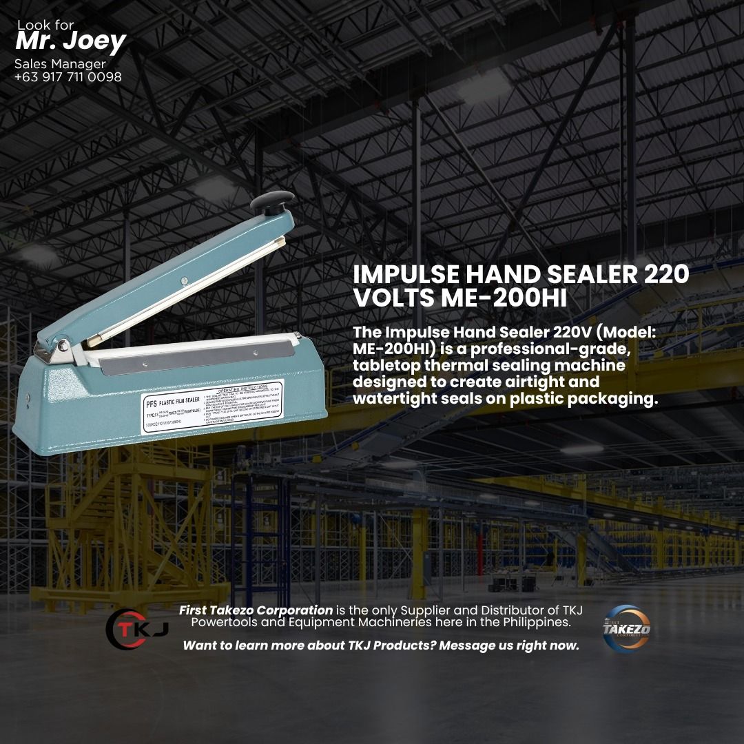 Impulse Hand Sealer 220 volts ME-200HI (Category: Home Improvement Tools & Accessories) located in Manila. Submitted by joeyroque09 (Listing ID 1457979913, Image 1). Description: Impulse Hand Sealer 220 volts ME-200HI.