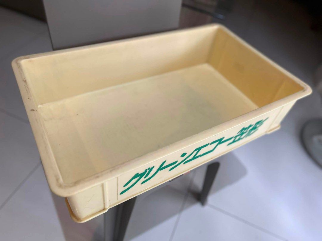 JAPAN Kasagata Stackable Crate Tray EXTRA HEAVY DUTY (Category: Storage Boxes & Baskets) located in Las Pinas. Submitted by rusc.rusc (Listing ID 1457923828, Image 2). Description: JAPAN Green Eco Kasagata Stackable Crate Tray EXTRA HEAVY DUTY GOOD CONDITION L64 x W39 x H15cm 12pcs AVAILABLE P350/ea - storage trays - "Green Eco" branding on the side - Stackable design for efficient storage - Ideal for organizing items at home or in a shop .