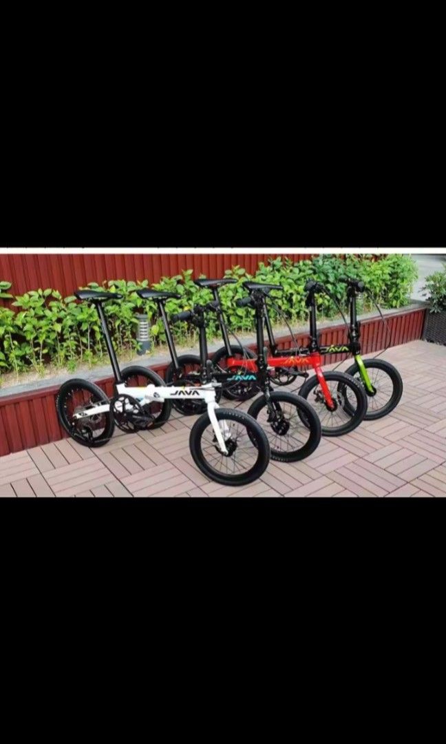 Java x2 (Category: Bicycles) located in Singapore. Submitted by bikeplace (Listing ID 1458058723, Image 3). Description: Products Description Java X2 Folding City Bike Disc Brake for Students and Adults Model Java X2 Size 20inch Frame Aluminum Alloy 20*1.5'' Color Green/ White/ Red/ Black Seat Tube Iron Shrink Seat Tube 33.9*550mm Brake Disc Brake Tire 20*1.5'' Extended butyl A/V chain 9 Speed 1/2"*3/32" 116L Pedal Plastic Fold Pedal Load Capacit