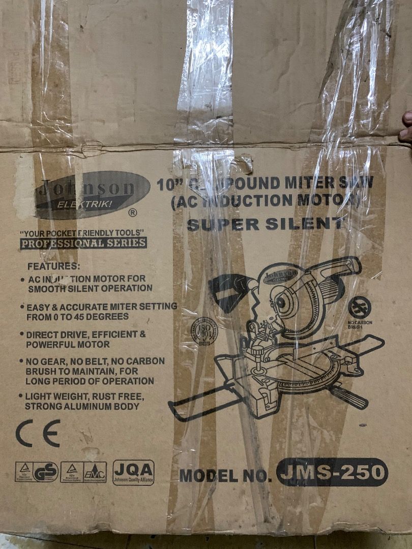 Johnson JMS-250 Mitre Saw (Category: Construction Tools & Equipment) located in Muntinlupa City. Submitted by happy.alexxx (Listing ID 1457964761, Image 2). Description: 🔨✨ FOR SALE: Johnson Elektrik Miter Saw JMS-250 ✨ Para sa mga DIY lovers, carpentry projects, at home improvements! 🏡 ✅ Powerful motor ✅ Smooth & accurate cutting ✅ Good condition ✅ Ready for use Perfect for workshop or personal projects. 💸 ₱16,000 (Negotiable for sure buyer) 
