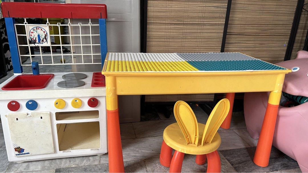 Kids Baby Kitchen Set & Lego Table with Chair Bundle (Category: Kids Tables & Chairs) located in Quezon City. Submitted by amaripreloved (Listing ID 1457907689, Image 1). Description: For take all Kitchen set and table with chair 1100 Selling AS IS Table size: 30inches L x 17inches W x 18.5in Height Kitchen size: 18.5in L x 12in W x 27in height Orig price 5k (kitchen) table (1k) Selling price 1100 for both Declutter Issue: signs of usage needs cl