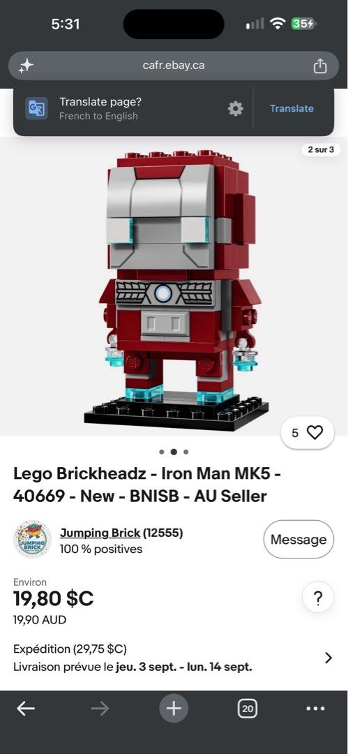 Lego Brickheadz - Iron Man MK5 - 40669 (Category: Lego & Building Sets) located in Manila. Submitted by _cchampagnegyal (Listing ID 1457989031, Image 2). Description: NO ISSUE ORIGINAL 📍 NORTH CALOOCAN .