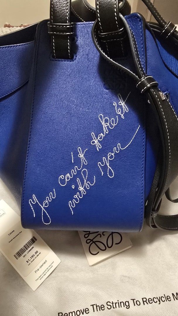 Loewe Blue Leather Hammock Bag (Category: Luxury Bags & Wallets) located in Las Pinas. Submitted by insouciant_worrier (Listing ID 1458070130, Image 2). Description: Take Note: - bought from TheRealReal for $1195 (P70,000+tax) - some creasing (see pics, inevitable due to the bag design) - no flaws - Authentic Loewe Hammock bag in a striking vibrant blue. - Comes with TheRealReal dust bag and Loewe care booklet only. - Product measurements Depth 5