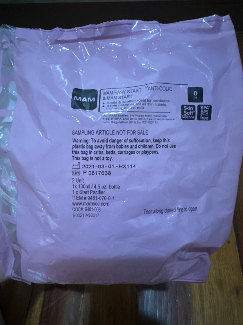 MAM Easy Start Anti-Colic Bottle & Pacifier Set (Category: Breastfeeding & Bottle Feeding) located in Makati City. Submitted by travelfinds34611 (Listing ID 1457985402, Image 2). Description: BRAND NEW. Never opened but bag has a slight opening on one corner MAM Easy Start Anti-Colic + Start Pacifier Set Includes: - 1 x 130ml / 4.5oz bottle - 1 x Start Newborn Pacifier - Innovative anti-colic system reduces air bubbles and colic - Perfect for new