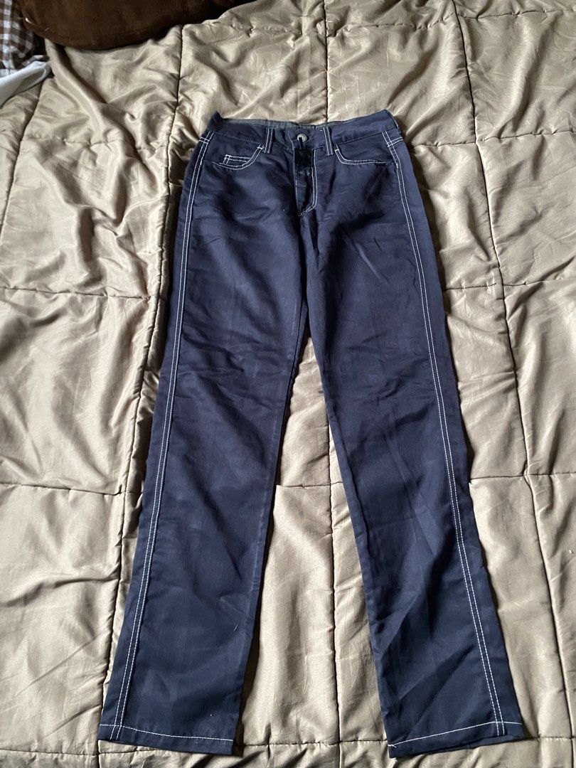 MARITHE FRANCOIS GIRBAUD Navy Pants with White Stitching (Category: Jeans) located in Caloocan City. Submitted by lienzonius (Listing ID 1457909606, Image 1). Description: - Marithe Francois Girbaud navy pants - Distinctive white contrast stitching throughout - Classic five-pocket design - Secure button and zip closure - Ideal for everyday casual outfits.