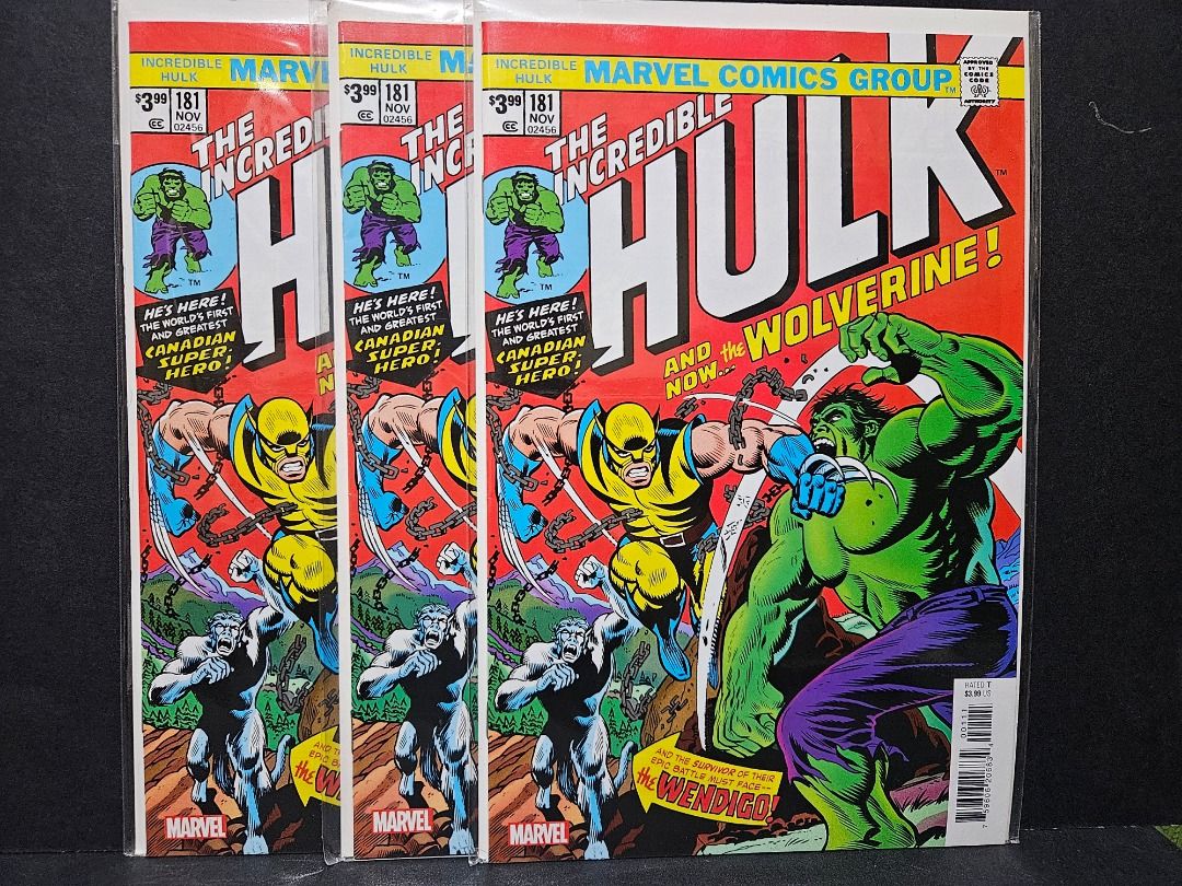 Marvel Comic Incredible Hulk 181 Facsimile (Category: Comics & Manga) located in Mandaluyong City. Submitted by outta.knowhere (Listing ID 1457925606, Image 1). Description: 🚀Incredible Hulk 181 Facsimile🚀 VF- to VF+ P350 each (1 SOLD. 2 LEFT) 🔑Facsimile of the 1st full appearance of Wolverine Please check and follow our socials/pages for more! FB: /OuttaKnowhereCC IG: @outta.knowhere Carousell: https://www.carousell.ph/u/outta.knowhere/.