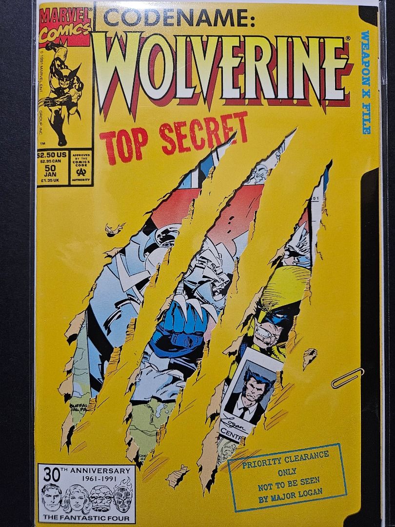 Marvel Comic Wolverine #50 (Category: Comics & Manga) located in Mandaluyong City. Submitted by outta.knowhere (Listing ID 1457923986, Image 1). Description: 🚀 Wolverine 50🚀 VF- to VF+ P350 ✅Die-cut cover 🔑1st appearance of Shiva, a Weapon X hunting robot Please check and follow our socials/pages for more! FB: /OuttaKnowhereCC IG: @outta.knowhere Carousell: https://www.carousell.ph/u/outta.knowhere/.