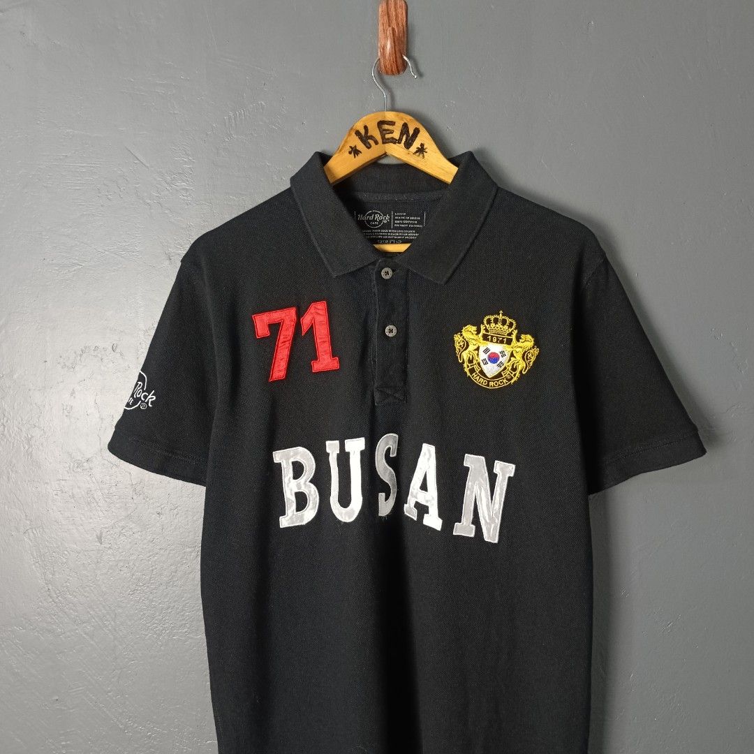 Men's - Hard Rock Cafe (Category: Tshirts & Polo Shirts ) located in Bacolod City. Submitted by drop.ph (Listing ID 1458048441, Image 1). Description: Hard Rock Cafe - Busan - Embroidered Authentic *Size L - 21.5x27, 28 Back *Very Good *Minor lints on patch *Price: 880php *Add SF if outside Bacolod City .