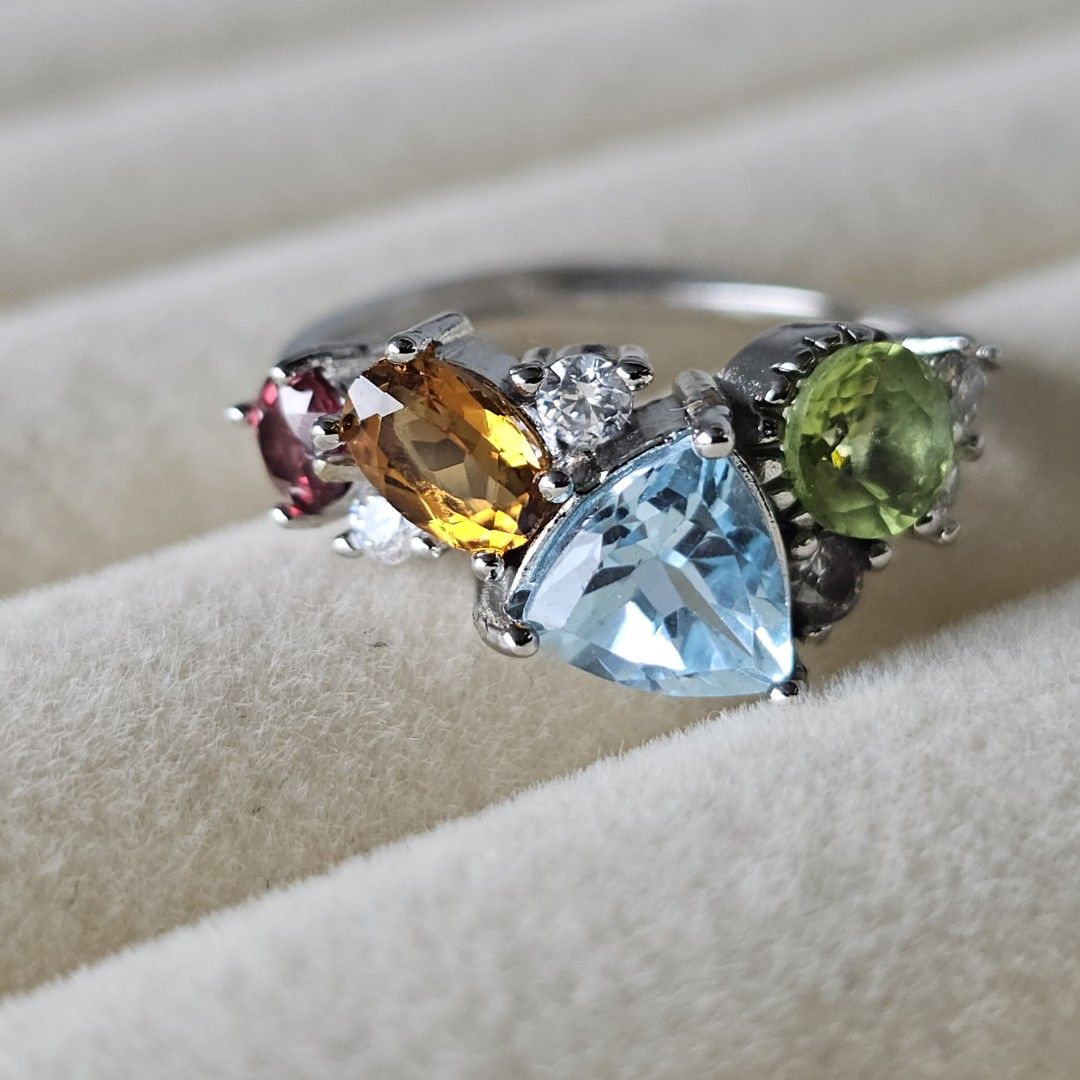 Natural Cluster Aquamarine, Peridot, Citrine, Ruby Titanium Ring (Category: Rings) located in Manila. Submitted by janissep (Listing ID 1457977061, Image 1). Description: titanium setting non-tarnish adjustable size natural stones.
