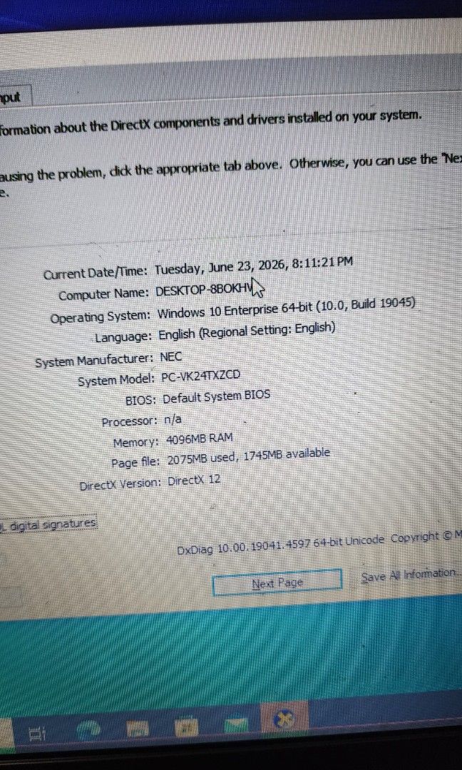 NEC VersPro Laptop (Category: Laptops & Notebooks) located in Bulacan. Submitted by leileilei09 (Listing ID 1458012139, Image 3). Description: Processor: Intel® Core™ i5-2430M CPU @ 2.40GHz (Dual-Core with Turbo Boost up to 3.00GHz). RAM: 4GB (Perfect for light multitasking and web browsing). System Type: 64-bit operating system, x64-based processor. OS: Windows 10 (Ready for use with standard office applications). ISSUE ‼️ Keyboard & Mouse not w
