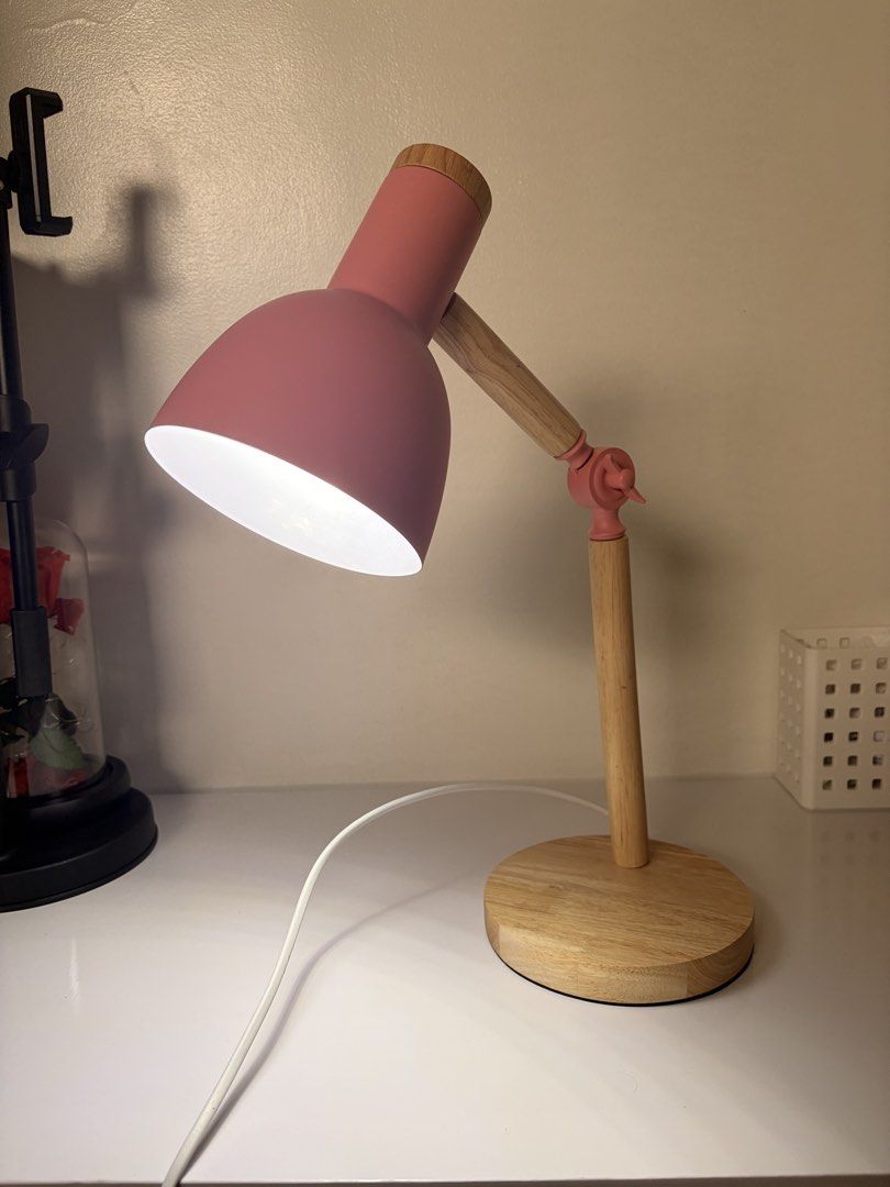 Nordic Desk Lamp in Pink (Category: Lighting) located in Taguig. Submitted by _cupkeith (Listing ID 1457909522, Image 2). Description: Decluttering. Hindi na ginagamit kasi may other lamp na. Location: Tipas, Taguig - Bulb included with three different light colors (neutral, warm, cool) - Switch is functioning well. - Adjustable. - Minimal signs of usage, especially on the wire (see the last photo). - Can be used for studying or working. You can 