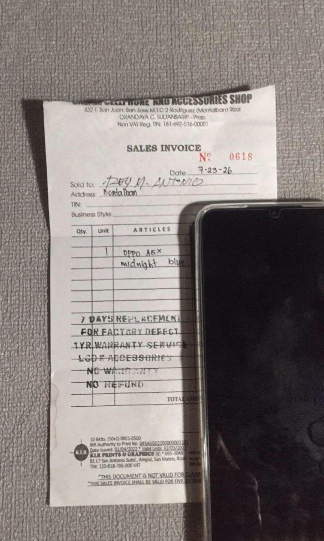 OPPO a5x 5g (Category: OPPO) located in Rodriguez. Submitted by rmantonio5957988 (Listing ID 1458001683, Image 2). Description: OPPO a5x 5g....one(1) month use...6.75 inches... 256 gb internal...complete with box... negotiable slightly pkitignan maige ang mga pictures para wla kulitan... premium copy po unit pwde meet-up basta around suburban...CUP/COD nde po ako pwde byahe ng malayo kc stroke victim po ako...GOD BLESS.