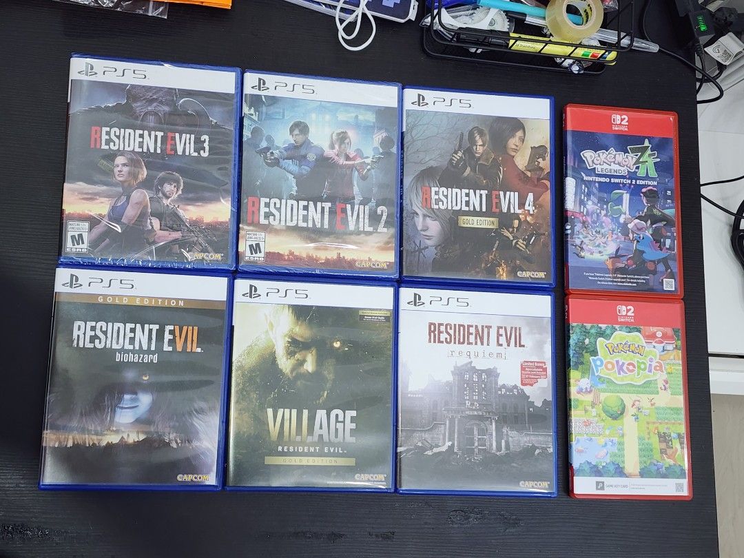 PS5 Resident Evil Games & Nintendo Switch Pokemon Games (Category: Nintendo) located in Pasig City. Submitted by terenceting (Listing ID 1457974394, Image 1). Description: Selling ps5 games and switch games Ps5 games Resident evil 2 (sealed) - SOLD Resident evil 3 (sealed) - SOLD Resident evil 4 gold edition (used code) - 1,500 Resident evil 7 gold edition - SOLD Resident evil 8 gold edition - SOLD Resident evil Requiem - SOLD Switch games Pokemo