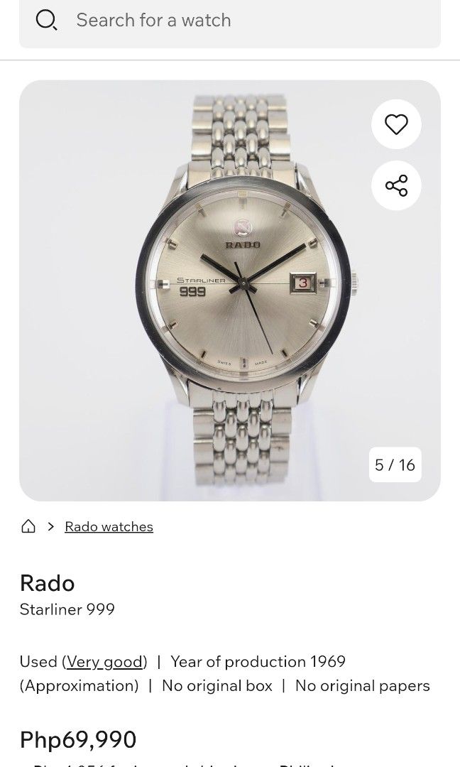 RADO STARLINER 999 (Category: Luxury Watches) located in Manila. Submitted by Belmori (Listing ID 1458046162, Image 3). Description: Vintage drip on the wrist ✨ Rado Starliner 999 – classic Swiss automatic with that iconic rotating anchor 🔴 Clean sunburst dial + gold case = timeless flex. Not your ordinary watch—this is history you can wear. Brand: Rado Model: Starliner 999 • 🕰️ Movement: Automatic (Swiss, ~25 jewels) ￼ • 📅 Function: Date disp