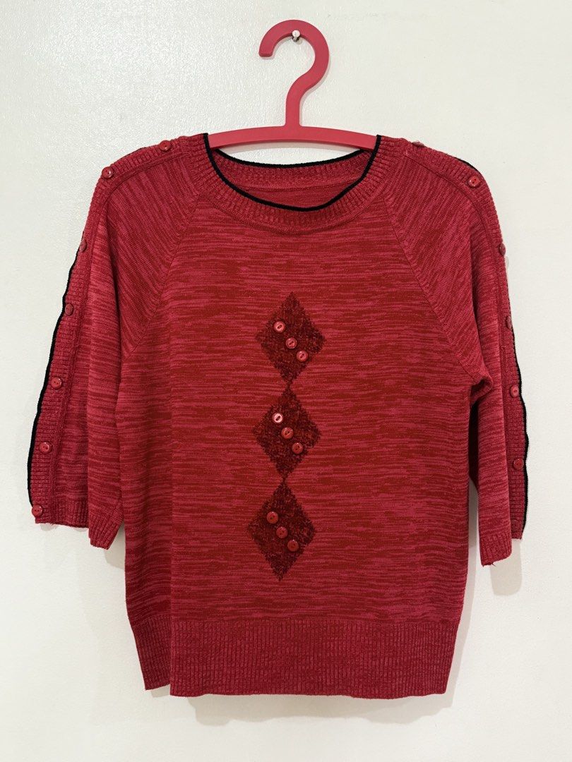 Red Vintage Button Knit Top (Category: Longsleeves) located in Malolos. Submitted by beasarchive (Listing ID 1457943994, Image 1). Description: • barely used • fits small to large frame .