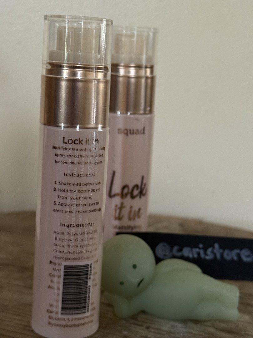 Squad Lock it in Mattifying Setting Spray (Category: Makeup) located in Dasmarinas. Submitted by caristore (Listing ID 1458004979, Image 2). Description: Mattifying version (50 ml) Expiration: 09/29 1 pc .