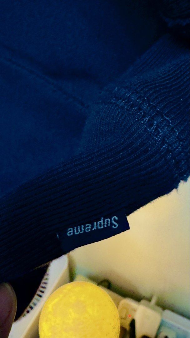 Supreme Box Logo Hoodie Navy Blue (Category: Hoodies) located in Balanga. Submitted by bluesero (Listing ID 1458087642, Image 3). Description: - Classic Supreme Box Logo Hoodie - Color: Navy Blue - Material: 100% Cotton - Features iconic red box logo on front - Ribbed cuffs and hem in very good condition - Made in Canada - size Small on tag (W20in X L27in).