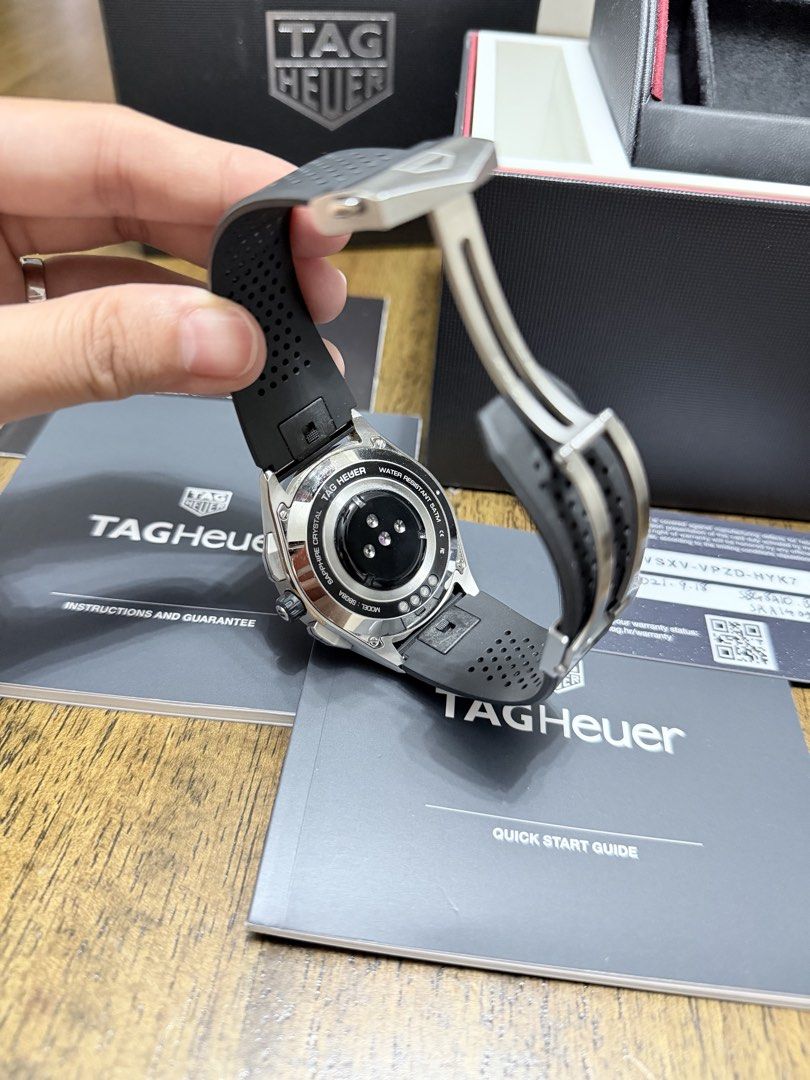 Tag Heuer Connected Caliber E3 45MM (Category: Luxury Watches) located in Quezon City. Submitted by christineboller (Listing ID 1457986970, Image 3). Description: Tag Heuer Connected Caliber E3 45MM Steel sapphire crystal watch Model SBG8A10.BT6219 Both for sports, casual and business watch. Water resistance: 50m Touch screen Case: Steel Fixed ceramic bezel Rubber strap material in black Buckle folding clasp Steel push buttons Battery capacity: 4