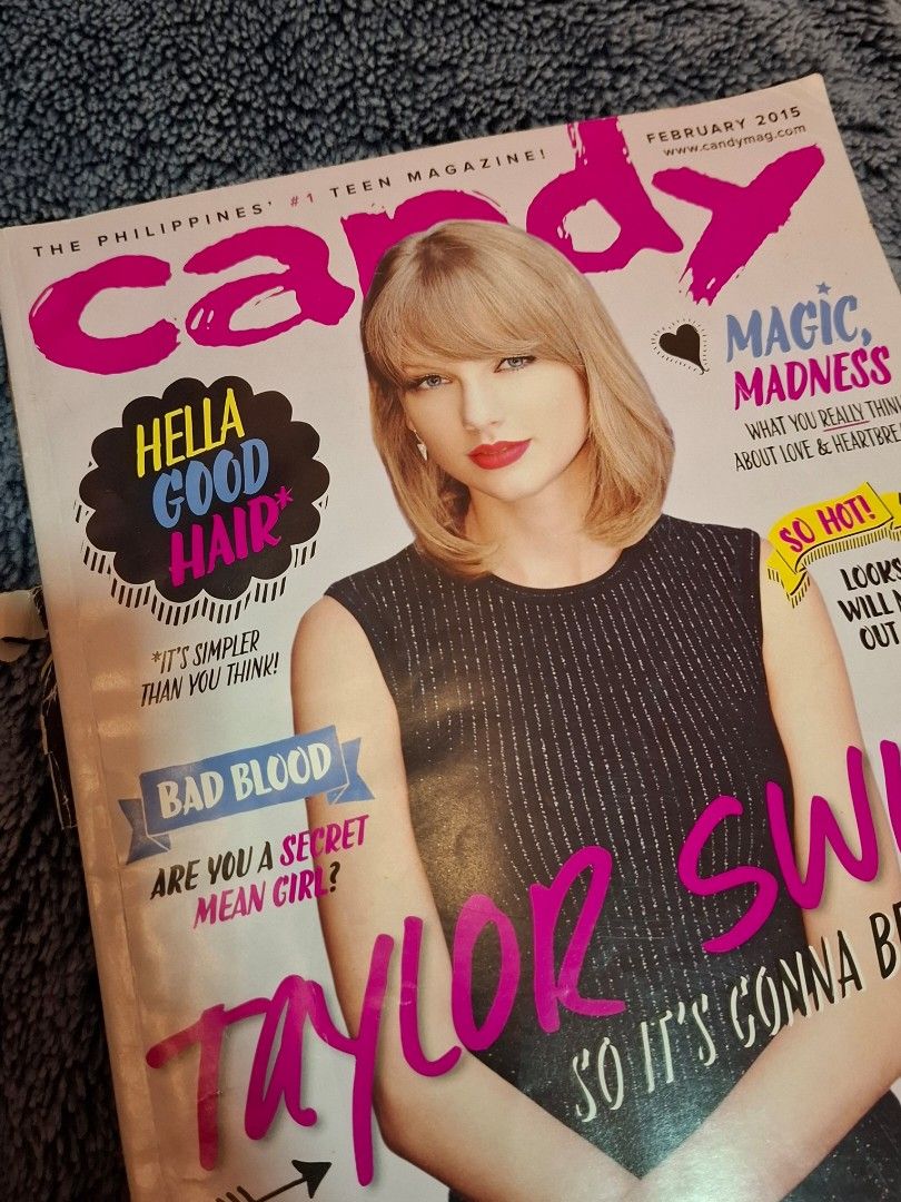 [TAKE BOTH] Taylor Swift Magazines (Myx and Candy) (Category: Magazines) located in Manila. Submitted by yodaofdagobah (Listing ID 1457968425, Image 1). Description: - Candy Teen Magazine, February 2015 issue (Lightly used) - Myx Special edition (Heavily used) - RFS: No longer a fan.