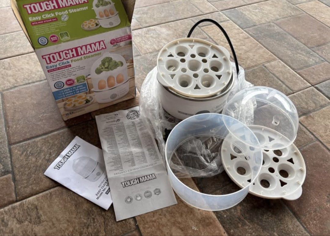 Tough Mama Easy Click Food Steamer (Category: Cookware & Accessories) located in Baguio. Submitted by pinkynj (Listing ID 1458029109, Image 1). Description: - Tough Mama Easy Click Food Steamer - Steams up to 7 eggs at a time - Also steams vegetables and other food items - All accessories and manual included - Original box included (shows some wear) - Steamer unit is clean and ready to use.