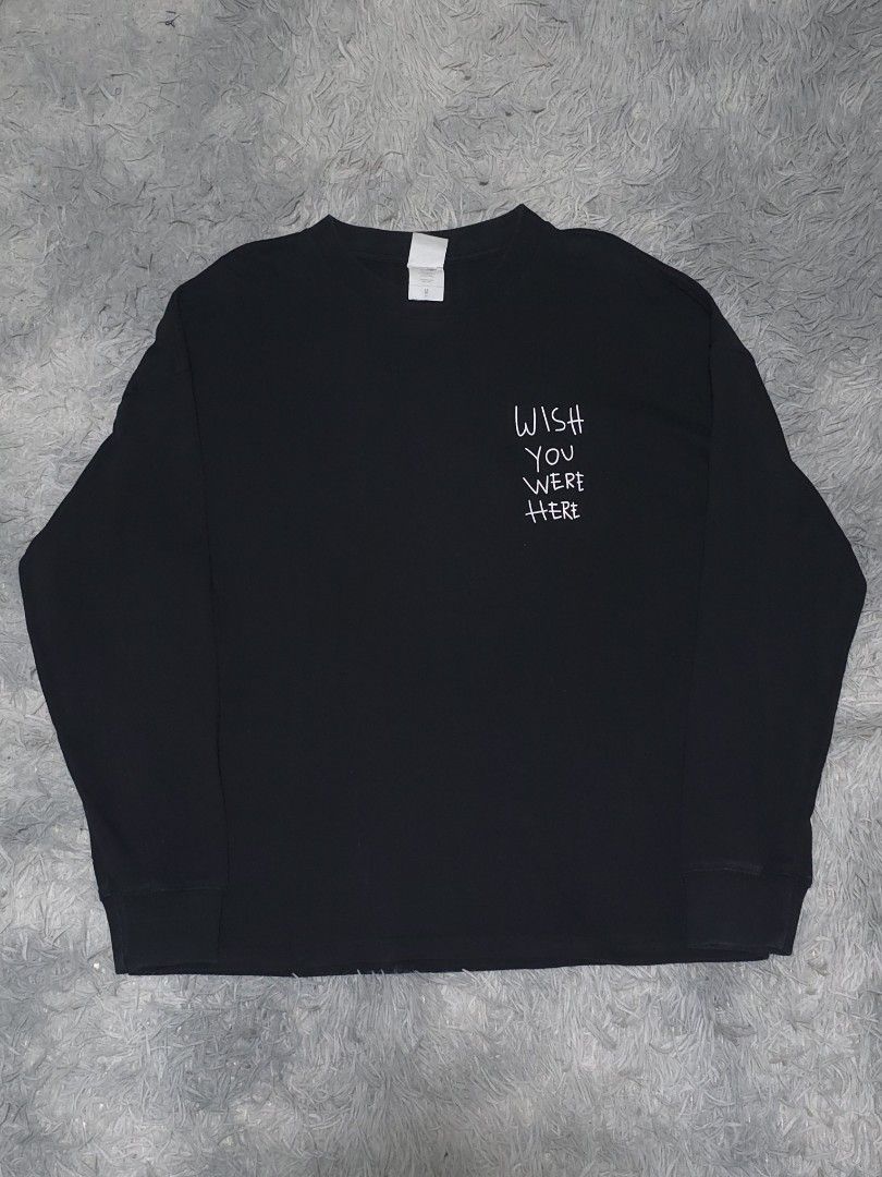 Travis Scott Astroworld Black Long Sleeve (Category: Tshirts & Polo Shirts ) located in Abulug. Submitted by humanwhosellthings (Listing ID 1458094974, Image 2). Description: Color: Black - Style: Long sleeve tee - Size: Medium on tag fit to Large 21W x 26.5L - Front Graphic: 'WISH YOU WERE HERE' - Back Graphic: 'ASTRO WORLD' - Ideal for: Fans of unique graphic tees.