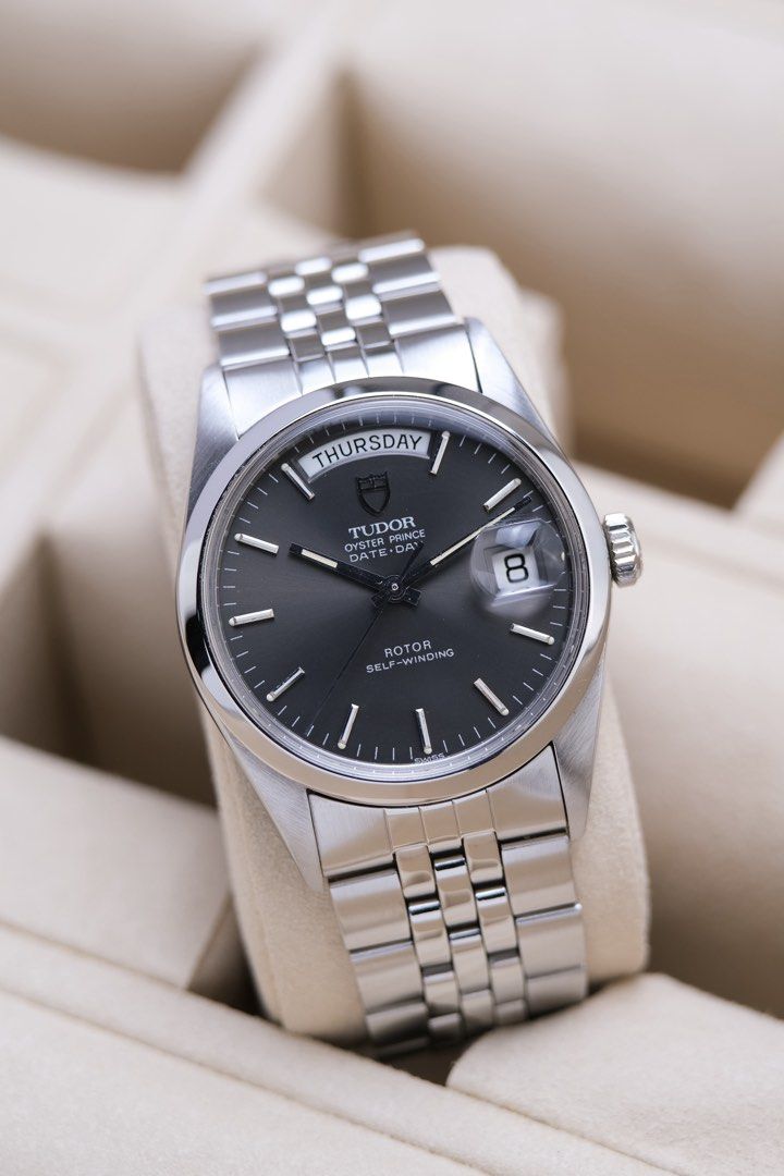 Tudor Oyster Prince Date-Day (Category: Luxury Watches) located in Quezon City. Submitted by awristotell (Listing ID 1458004183, Image 2). Description: “Another Wrist To Tell” Tudor Oyster Prince Date-Day Rare Sunburst Grey Dial The Tudor 94500 is a fascinating example of the close relationship between Tudor and Rolex during the vintage era, featuring a Rolex-made Oyster case and Rolex-signed crown. A Tudor at heart, but with unmistakable Rolex D