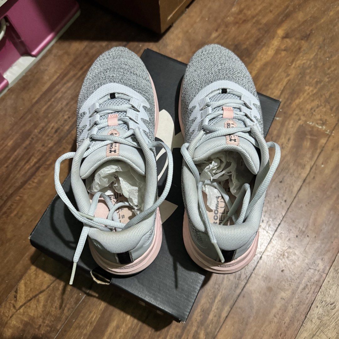 Under Armour W Charged Impusle 3 Knit (Category: Sneakers) located in Makati City. Submitted by jinger_21 (Listing ID 1457918015, Image 3). Description: With box Looks good as new Size 9 Gray Pink Php 2,000 (fixed price) plus shipping fee Mode of payment: Gcash Maya GoTyme.