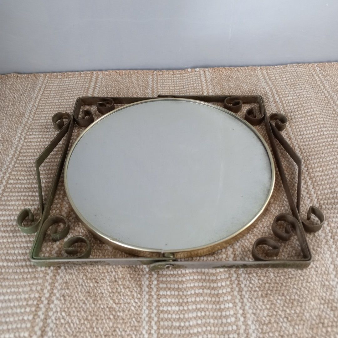 Vintage Double Sided Metal Swivel Table Mirror (Category: Tables & Sets) located in Legazpi City. Submitted by Love_Maya (Listing ID 1458003691, Image 3). Description: - Oval tabletop mirror with decorative metal stand - Stand features intricate scrollwork details - Swivels for easy angle adjustment - Ideal for vanities, dressers, or any space needing vintage charm .