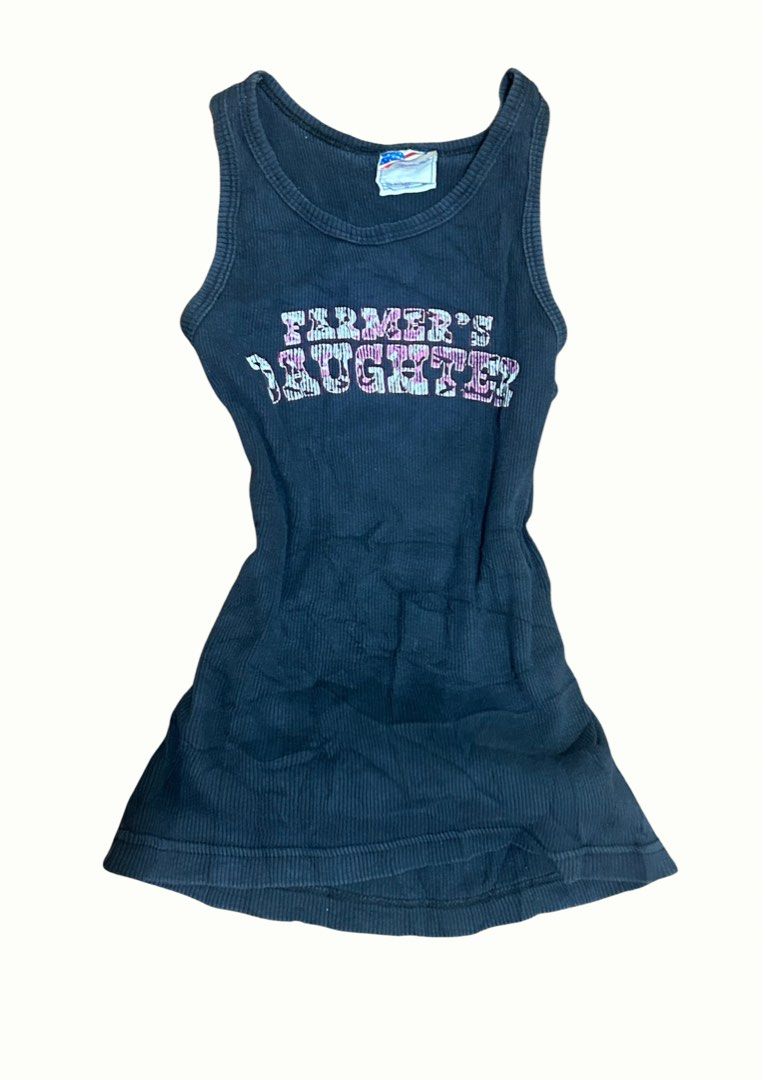 y2k graphic tank top (Category: Sleeveless) located in Dumaguete. Submitted by hellograbs (Listing ID 1457998679, Image 1). Description: Fits xs-s 100% cotton Luv the graphic text “farmers daughter” it’s vintage and listtings on ebay for this brand goes up to $100 .
